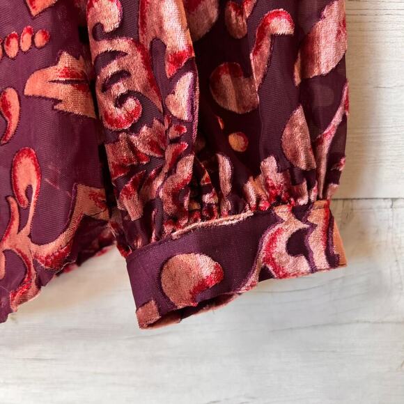 Chicos Blouse Womens Size 1 / US 8 Floral Velvet Burnout Button Down Blouson - Picture 5 of 16